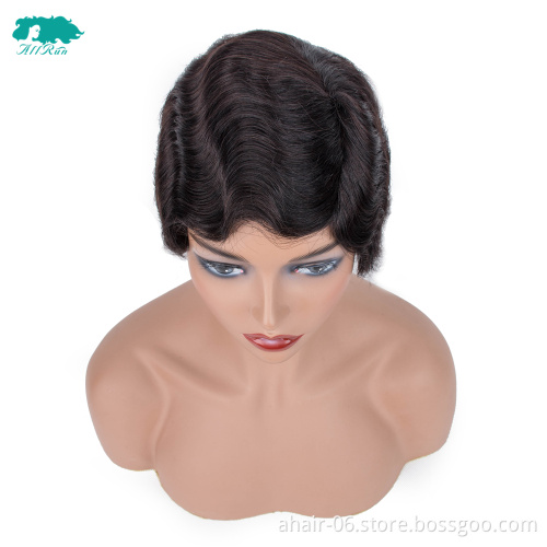 Hot selling Brazilian Remy Short Lace Front Human Hair Wigs For black women for summer